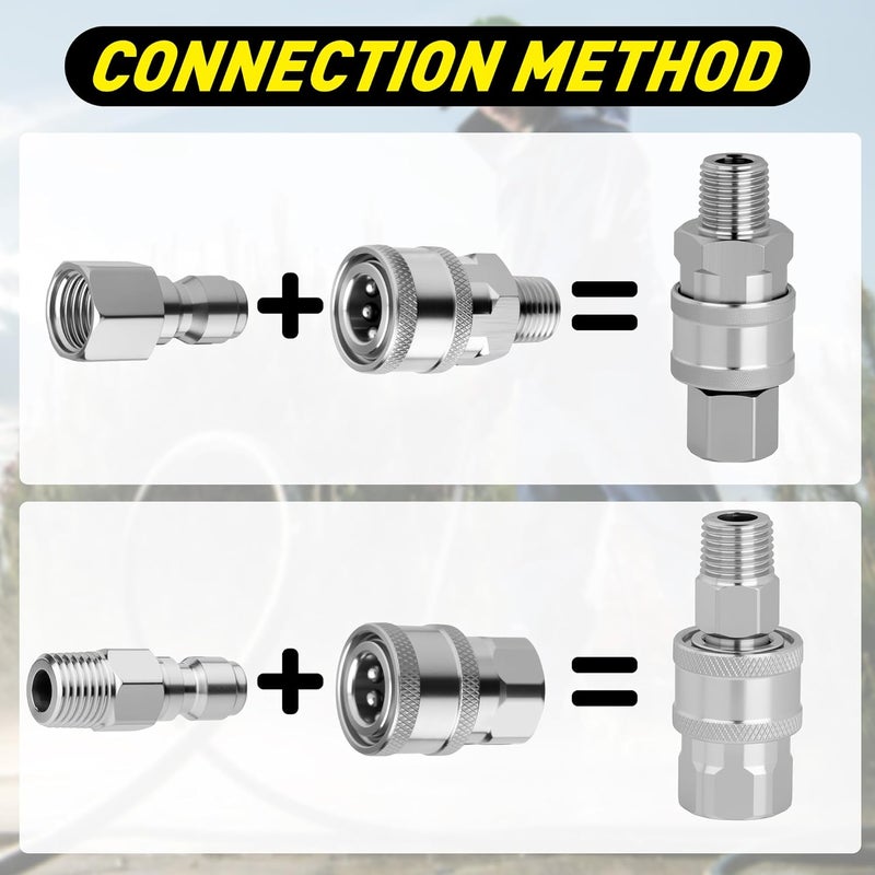 Qoroos 4 Sets NPT 1/4 Inch Quick Connect Pressure Washer Fittings Stainless Steel Quick Connect Kit Male and Female Pressure Washer Adapter Set (Internal Thread, External Thread) - Image 5
